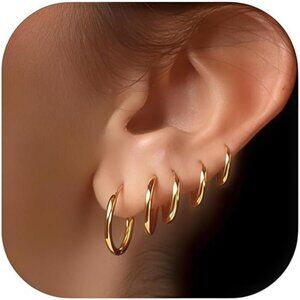 Gold Huggie Hoop Earrings Set Small Lightweight Hypoallergenic Jewelry Gift